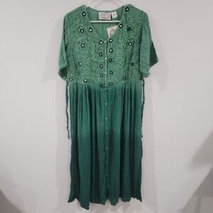 Womens Midi Dress One Size Renaissance‎ Green Fairy Button Up